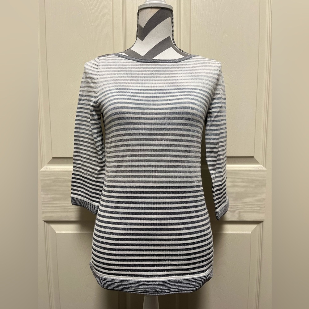 WHBM Striped Gray and White Sweater